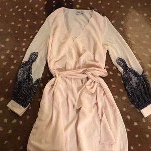 Pink lace print wrap dress